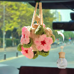 Crochet Car Air Freshener Cherry Blossom Accessories - 12ml Empty Refillable Oil Diffuser Bottle, Crochet Hanging Plant Car Decor Mirror Accessories For Women and Men