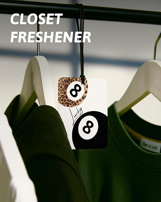 Trendy Retro Cheetah Print Car Air Freshener 4 Pcs, Leopard Print Lucky 8 Ball Dice Hanging Air Freshener for Home Bar Cars Closet Drawer Books, Girly Car Accessories Mirror Decor for Women