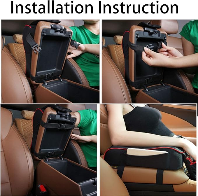 Car Armrest Cushion, Auto Center Console Armrest Pillow, Memory Foam Car Armrest Console with Phone Holder Storage Pockets Universal Fit for Most Car (Beige)
