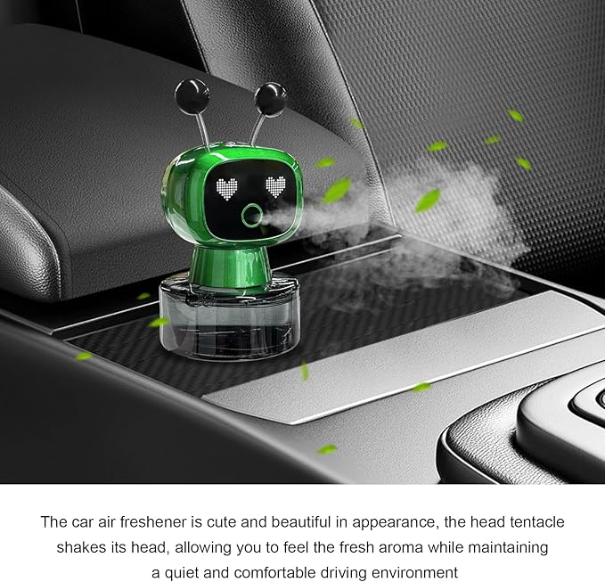 Smart Cute Robot Car Air Freshener, Fine Spray Car Aromatherapy Machine with Four-Gear Adjustment, Auto On/Off Mini Robot Fillable Essential Oil Diffuser for Vehicle Home Office (Flower)