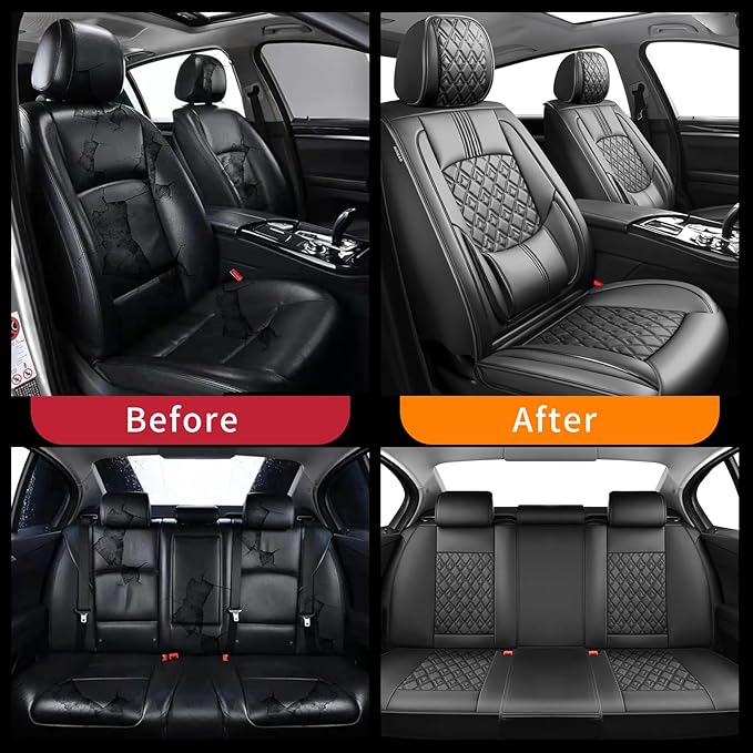 Fit Fj Cruiser Car Seat Covers for Toyota Fj Cruiser 2007-2013 2014 - Upgraded Premium Waterproof & Breathable Leather, Airbag Compatible, All-Weather Seat Cushion Protector (Full Set, Black)