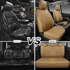 CAR PASS Faux Leather Seat Covers Full Set, Quilting Waterproof Premium Automotive Seat Cover with 5mm Composite Sponge Inside,Airbag Compatible, Universal for Most Cars Sedan SUV Truck, All Beige