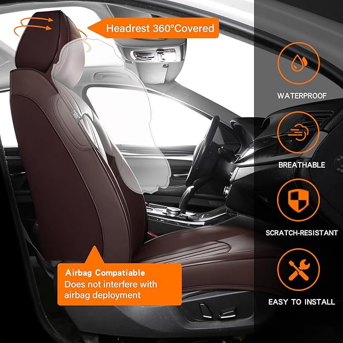Car Seat Covers,Car Seat Protector Waterproof,Seat Covers Front Set, Car Seat Protectors,Automotive Seat Covers Fit for Most Cars Brown