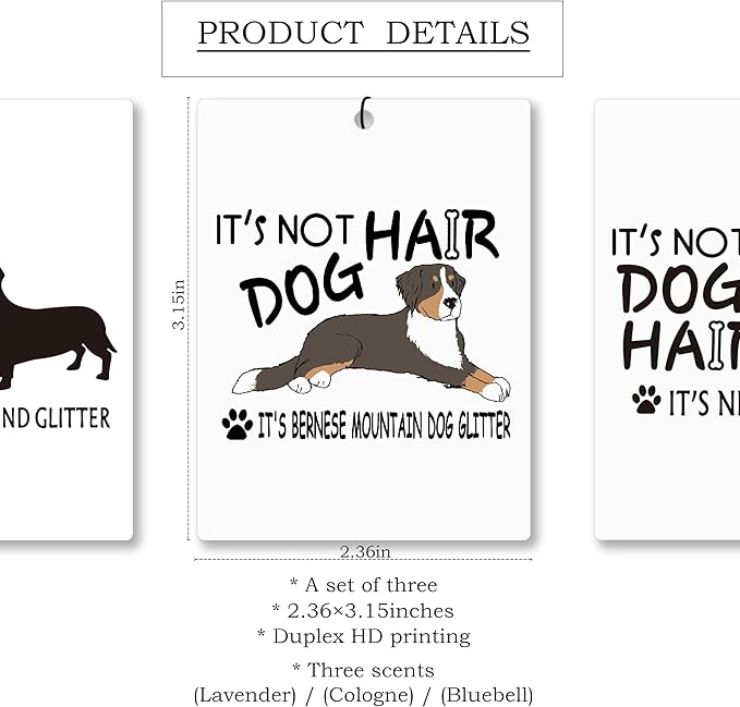 Mancheng-zi Funny Dog Car Air Freshener 3Pcs, Newfie Bernese Mountain Dachshund Lover Mom Gifts Air Freshener Hanging for Cars Closet Drawer or Books, Cute Dog Car Accessories Mirror Decor for Women