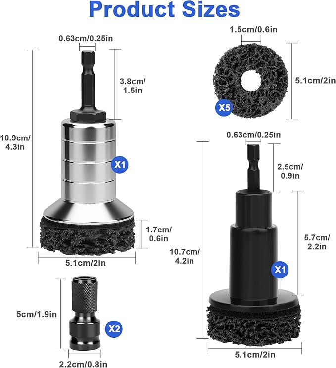 Linkstyle Wheel Hub Cleaning Kit, Aluminum Alloy Hub Cleaning Tool with 7 Abrasive Pads and 2 1/2" Adapters, Drill Attachment Compatible with Power Drill & 1/2" Impact Driven Wrench