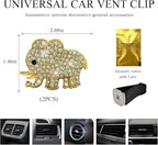 2 PCS Bling Car Air Vent Clip, Crystal Heart Car Air Fresheners Diffuser Vent Clip, Rhinestone Air Conditioning Outlet Clip For Women Girls, Interior Decor Car Accessories (Elephant, Golden)