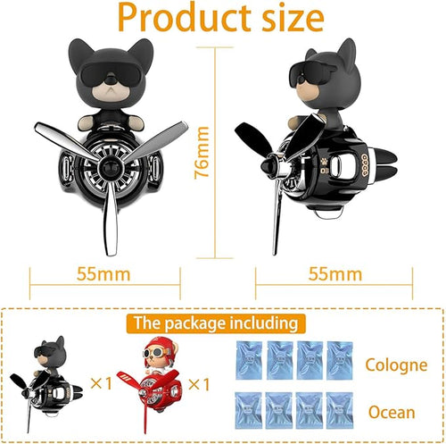 2Pcs Car Air Fresheners, Cute Bear Pilot Automotive Air Outlet Creative Car Perfume Diffuser, Automotive Accessories Air Vent Decoration with 8 Fragrant Tablets (Black 2+Red 1)