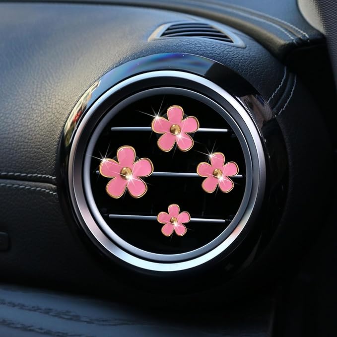 4 Pieces Daisy Flower Air Vent Clip Car Air Freshener Charm Colorful Car Interior Accessories for Girls Women（Pink）