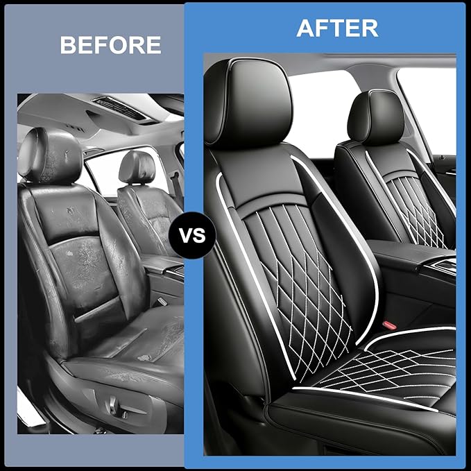 Fit Elantra Car Seat Covers for Hyundai Elantra 2017-2025 2026 - Premium Leather, Waterproof, All-Weather, Airbag Compatible, Breathable, Seat Protectors, Only 2 Front seat Covers, Whiteline