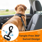 Dog Seat Belt for Car Headrest or Seatbelt Clip, Adjustable Reflective Dog Leash with Elastic Bungee Buffer, Nylon Safety Seatbelt Harness for Medium & Large Dogs (Black)
