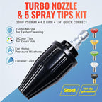 YAMATIC Pressure Washer Turbo Nozzle Tips, 360° Rotating Turbo with 5 Spray Nozzles, 3000 PSI 4.0GPM with 1/4" Quick Connector Compatible with Ryobi, Greenworks, Craftsman, Troybilt, Simpson