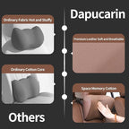 Car Headrest Pillow Memory Foam Breathable Removable Leather Cover Premium Seat Support Head Neck Cushion for Driving Traveling Home Office, Brown, 1 Pack
