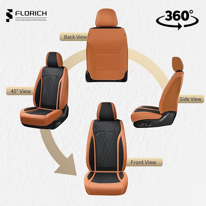 FLORICH Front Seat Covers Leather Seat Covers for Cars Automotive Seat Cover Breathable Waterproof Full Wrapping Edge Car Seat Protector Cover Universal Fit for Most Car Truck SUV, Brown&Black