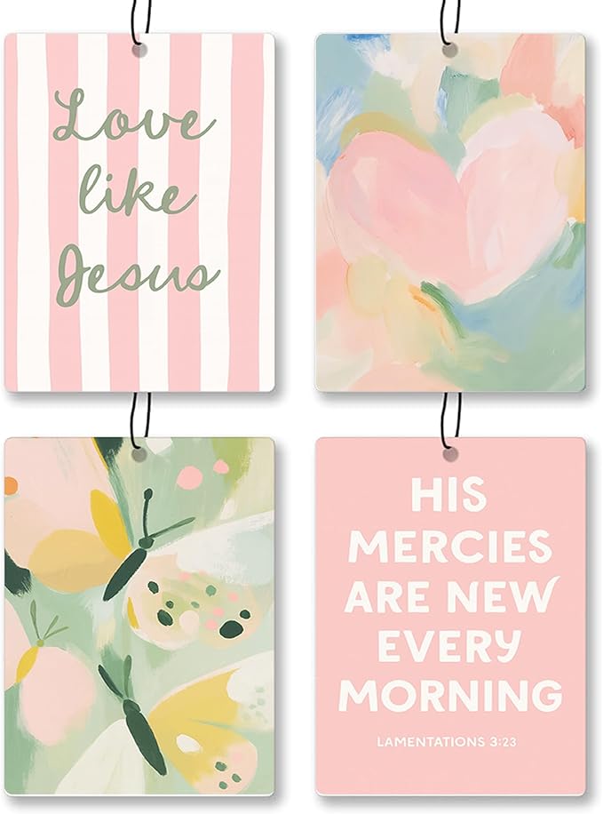 Girly Pink Christian Bible Car Air Freshener 4 Pcs - Cute Heart Butterfly Love Like Jesua Air Freshener Hanging Decor for Cars Closet Drawer Books, Girly Car Accessories Mirror Decor for Women