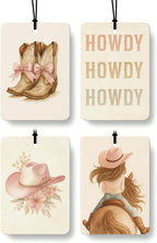 Preppy Western Car Air Freshener 4 Pcs Coconut Scented, Pink Bow Cowgirls Boots Hat Car Accessories Mirror Decor for Women, Western Hanging Air Freshener for Cars Closet Drawer Books