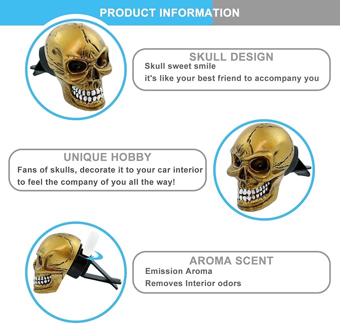Skull Car Air Fresheners Cute Cool Funny Air Conditioning Vent Perfume Diffuser Decoration Interior Car Accessories 2 pcs