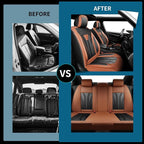 Fit Tucson Car Seat Covers Premium Leather for Hyundai Tucson 2010-2025 2026. Waterproof， Breathable, Scratch-Resistant & All-Weather Seat Cushion Protector (Full Set, Brown&Black)