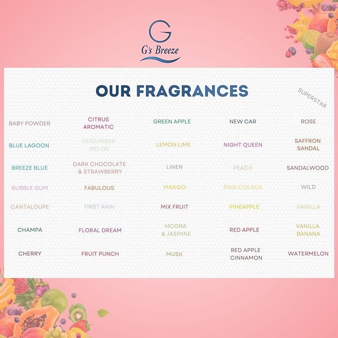 G's Breeze Mix Fruit Air Freshener - Vibrant Tropical Fruit Scent - Long Lasting Fragrance - Uplifting, Refreshing Aroma for Home & Office - Ideal for Creating a Sweet, Inviting Atmosphere Anywhere