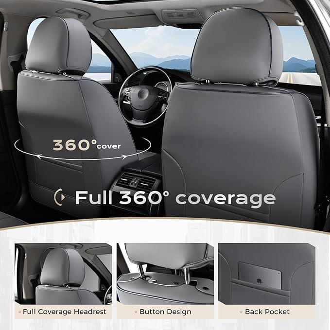 Coverado Seat Covers, Car Seat Covers Front Seats, Leather Seat Covers for Cars, Car Seat Protector Waterproof, Gray Car Seat Cushion, Front Carseat Cover Universal Fit for Most Cars Lightblue
