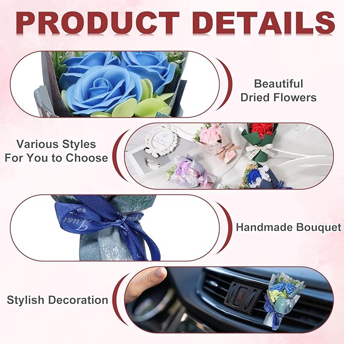 uxcell Sky Blue Small Bouquet Car Air Freshener Vent Clips, Mini Decorative Rose Bouquet with Fragrance Diffuser for Women, Automotive Air Freshener Decoration, Style 1
