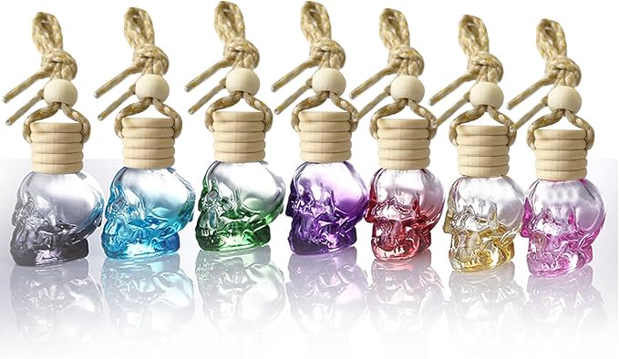 7 PCS Mini 10ml Colors Skull Perfume Bottle for Car Air Freshener Pendant Essential Diffuser Oil Fragrance Aromatherapy Empty Bottle Decor …