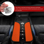 Bling Leather Car Center Console Cover, Anti-Slip Crown Armrest Seat Box Cushion Pad with Rhinestones, Waterproof Crystal Arm Rest Protector Interior Decor for Most Vehicles (Orange)