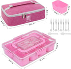 Snack Box Container with Insulated Cooler Bag, Divided Serving Tray with Lid and Handle Beach Essentials, Snackle Box Veggie Fruit Tray with 8 Compartments & 8 Forks & 2 Spoon Pink