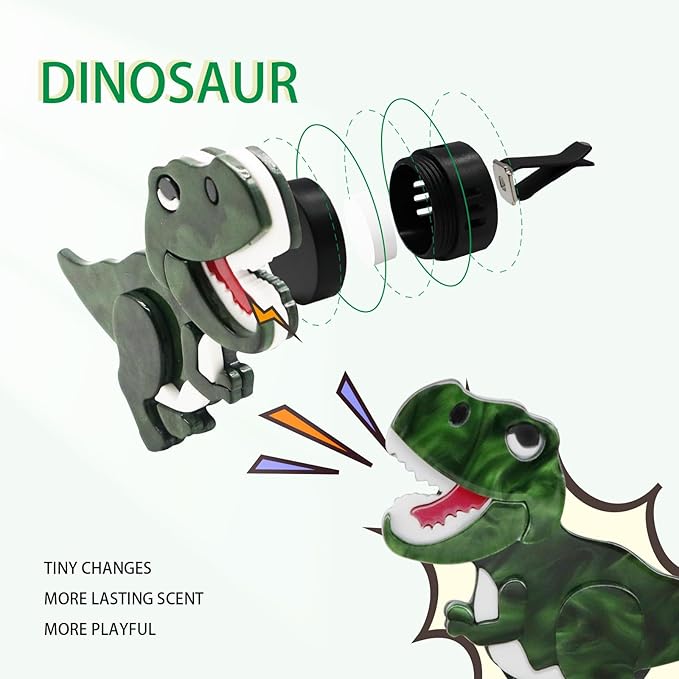 Dinosaur Car Air Freshener Vent Clip,Refillable Aroma Diffuser with T-Rex Design,Customizable Scents and Interchangeable Decor for Women,Teens,New Drivers (Green)