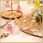 BOTO 100 Pcs Oil Air Freshener Diffuser with Wooden Cap Empty Essential Diffuser Aromatherapy Car Fresheners Clear Car Fragrance Holder Pendant Aesthetic Decor Hanging Perfume Bottle (Various Style)