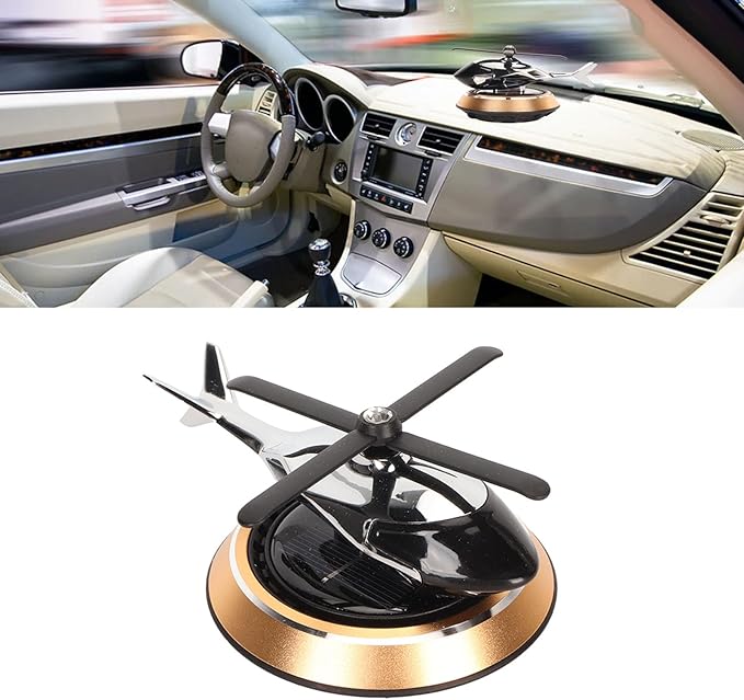 Helicopter Car Air Fresheners Rotating, Solar Car Fresheners Airplane Car Perfume Decoration for Office Bar, Relieve Stress Alloy Car Essential Oil Diffuser for Home (Gold)