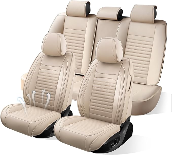 Car Seat Covers Full Set Fit for Toyota Venza 2009-2026, Premium Faux Leather Car Seat Protector,Breathable Anti-Slip Full Wrapping Edge Seat Covers(Beige,Full Set)