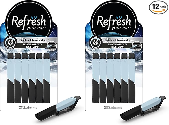 Refresh Your Car Air Freshener, Odor Eliminator, Set of 6 Auto Dual Scent Vent Sticks, Lightning Bolt and Ice Storm Scent, Refresh Your Car (Pack of 2)