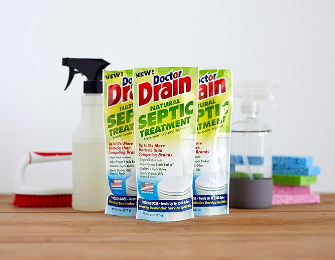 Monthly Natural Septic Tank Treatment - One Flush Septic Enzyme Treatment Packets, Eliminates Odors Effectively, Prevents Septic Backup, Safe for All Pipes (Packet of 6)
