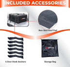 Car Rooftop Cargo Carrier Bag, 15 Cubic ft. 100% Waterproof Roof Bag & Zippers, for All Cars with/Without Racks, 10 Heavy Duty Straps 1.5” Wide, Heat Welded Seams, Roof Pad +Storage Bag +6 Door Hooks