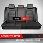 Motor Trend Rear Seat Cushion - Black Diamond Stitched Faux Leather Rear Seat Cover for Cars, Trucks, SUVs - Padded, Waterproof, Non-Slip Back Seat Cover with Storage Pockets