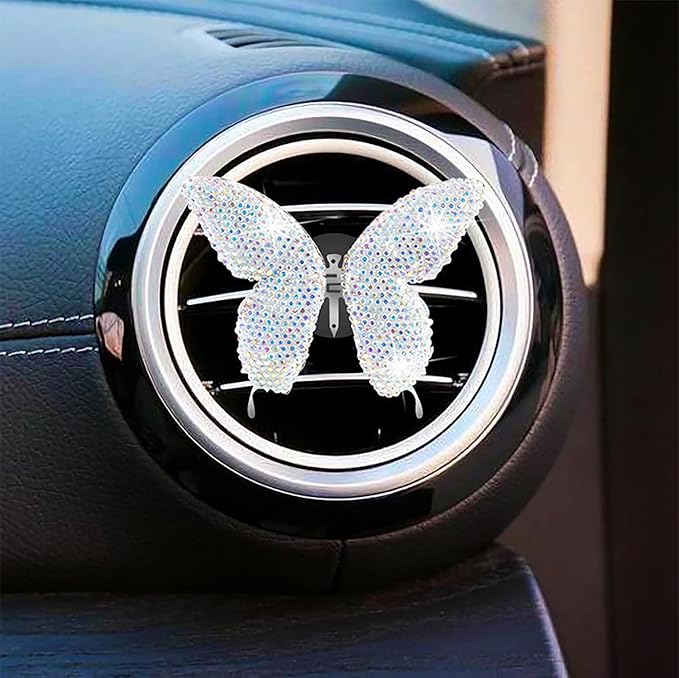 Dotesy 2Packs Bling Bling Butterfly Air Vent Clips Crystal Butterfly Car Air Fresheners Vent Clips Diamond Cute Car Interior Decor for Women (AB Colorful)