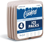 Cool Coolers by Fit & Fresh Slim Ice Packs, Quick Freeze Reusable Ice Packs for Lunch Boxes & Coolers, Long-Lasting, Space Saving Lunch Ice Packs, Taupe, 4Pk