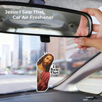 4 x Jesus I Saw That Funny Car Air Freshener, Christian Gift For Her Him, Funny Jesus Christmas Gift, Jesus Meme Gifts, Christmas Car Accessories, 3.2inch - Pack of 4