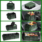 Car Trunk Organizer,115L Heavy Duty Collapsible Trunk Storage, with Insulated Leakproof Cooler Bag Vehicle Cargo Organizer with Lid, 3 Compartments, Straps For Car,Suv,Jeep,Sedan-Green