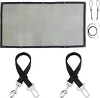 SunGrow  Dog Seat Belts with Barrier, 2 Adjustable 28" Nylon Belts, 24" x 45" Micro Mesh Net Divider for Cars, SUVs, and Trucks, 4 Hooks and Luggage Ropes for Assembly, Black, 1 Set per Pack