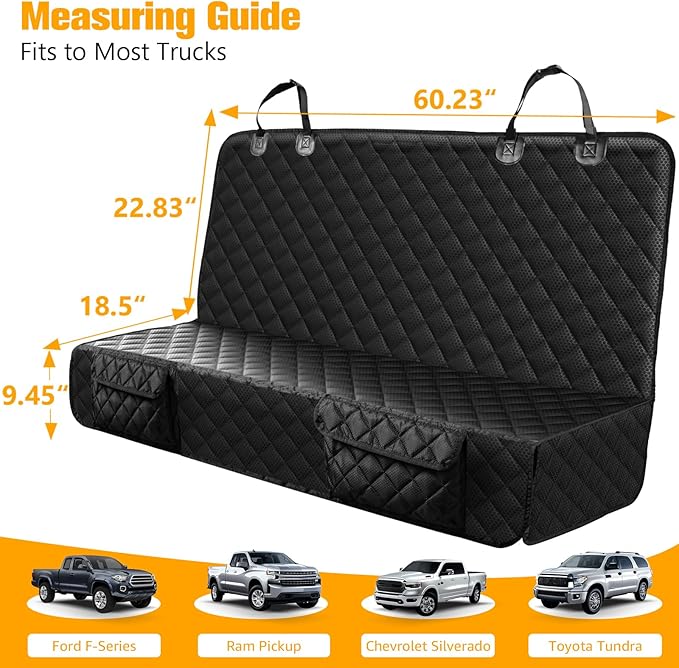 PETICON Dog Car Seat Covers for Truck Ford f150/Ram1500/GMC Canyon/Silverado, Waterproof Pet Back Seat Cover for Trucks, Scratchproof Nonslip Durable Rear Seat Cover for Dogs