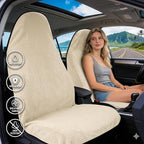 ZIMABLUE 2PC Waterproof Towel Car Seat Covers - 1kg Heavy Duty 3-Layer Microfiber Sweat Protector for Bucket Seats - Non-Slip Machine Washable Universal Fit for Gym, Yoga, Beach, Pets & Outdoors-Beige