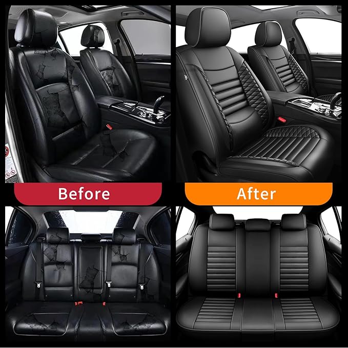 Fit Santa Fe Car Seat Covers for Hyundai Santa Fe 2007-2025 2026 - Upgraded Premium Waterproof & Breathable Leather, Airbag Compatible, All-Weather Seat Cushion Protector (Full Set, Black)