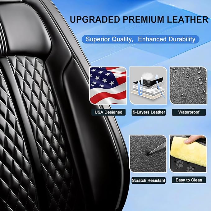 Fit CX-5 Car Seat Covers for Select Mazda CX5 2013-2024 2025 2026 - Premium Full Coverage Leather, Airbag Compatible, Waterproof & All Weather Seat Cushion Protector, Full Set, Black