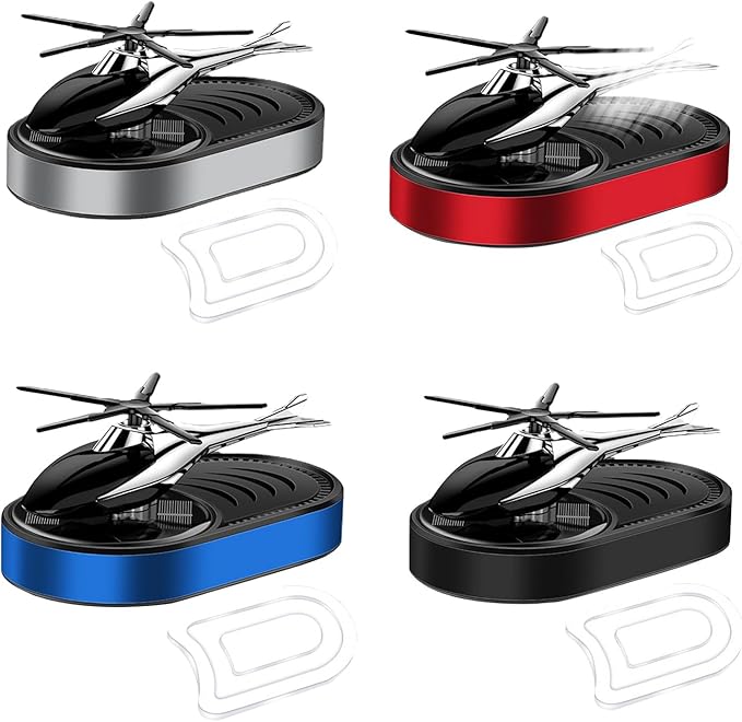 Solar Powered Car Air Freshener - Helicopter Design - Long Lasting Fragrances - Red