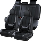 Coverado Front and Back Seat Covers 5 Pieces, Full Set Universal Seat Covers for Cars, Breathable Fabric&Leather Car Seat Protectors, Car Seat Cushions Compatible with Most Sedans SUV Pick-up Truck