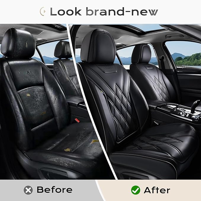 Coverado Car Seat Covers Full Set, Seat Covers for Cars, Front Seat Covers and Back Seat Cover Waterproof Leather Automotive Seat Cover, Universal Car Interior Protectors Cushion for Most Cars