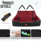 Large Dog Car Seat Under 100 lbs, Washable Dog Car Bed for 2 Medium Dogs, Detachable Pet Booster Seat with Storage Pocket and Seat Belt for Back Seat