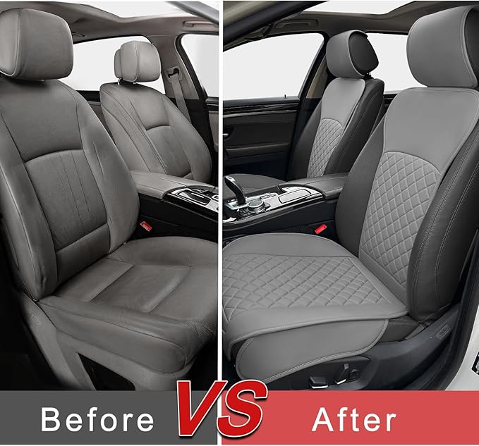 2 Pack Leather Front Seat Covers, Universal Sideless Car Seat Protectors, Waterproof Automotive Seat Cover for Most Cars Trucks SUV(Gray)