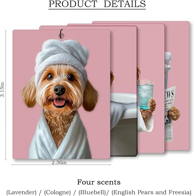Golden Doodle Dog Bathroom Air Freshener 4 Pcs, Pink Goldendoodle Dog Hanging Scents Air Freshener for Women Girls Gifts, Cute Puppy Scented Car Accessories Decor for Bathroom Washroom